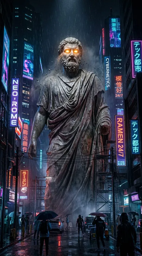 Neo-Rome: Statue Awakens Over the City